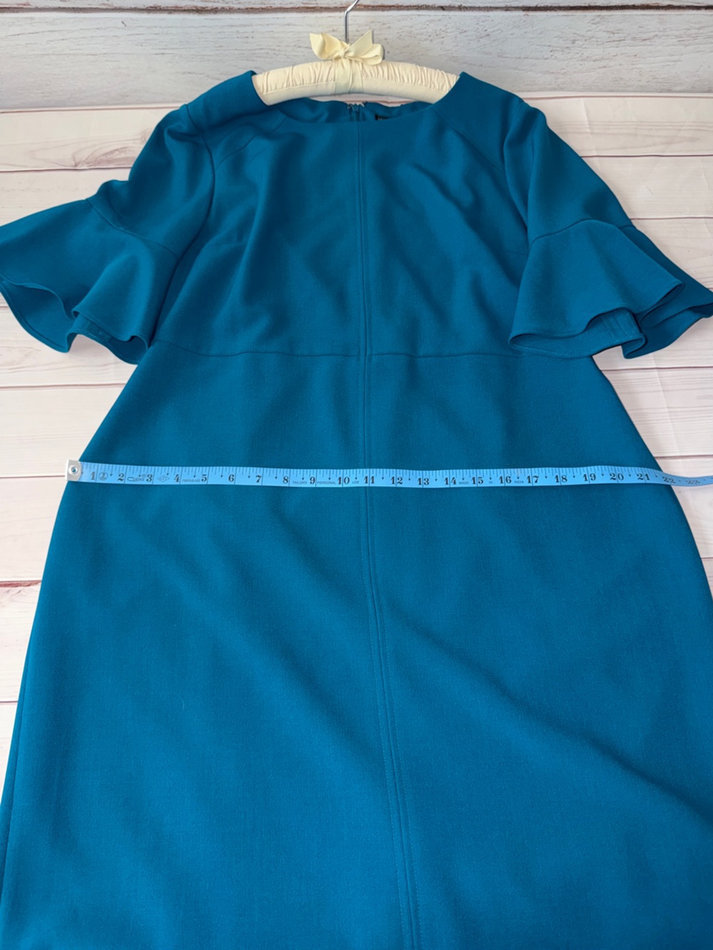 Preston & York Teal Sheath Dress Size 16 Flutter Sleeve Career Cocktail Midi - Picture 6 of 8